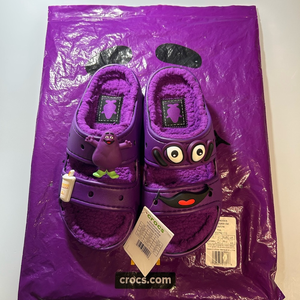 CROCS Purple Plush-Lined Sandals with Character Jibbitz